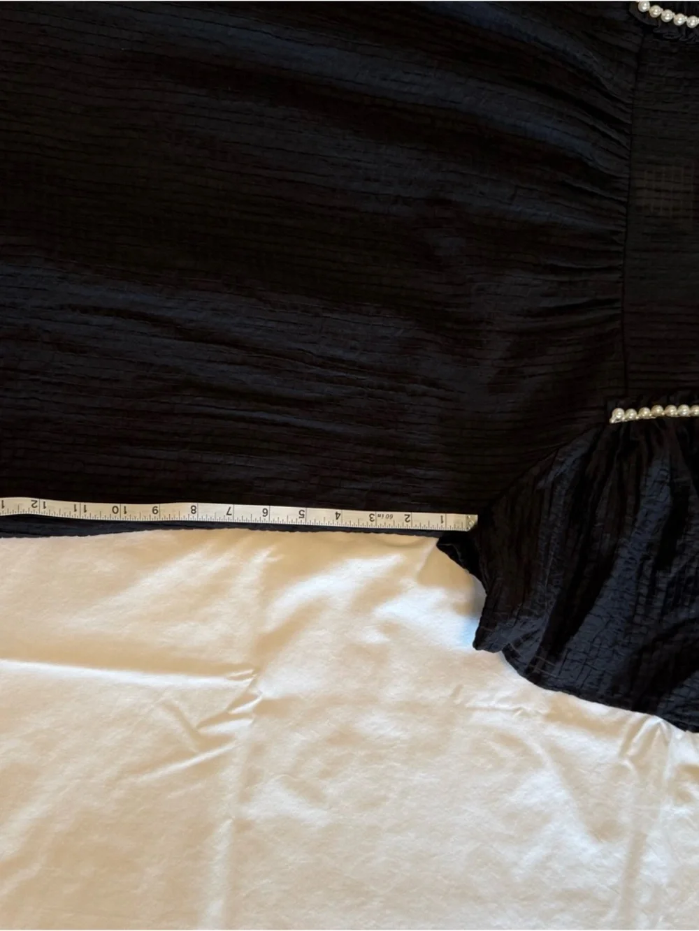 Feminine flowy top from Entro. Black Ruffle Sleeve Blouse with Pearl Trim - Picture 13 of 14